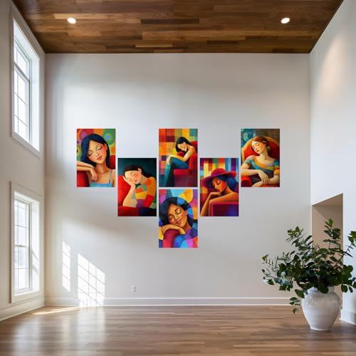 Image of SiddArtify Modern Portrait Wall Art Prints Set - Colorful Woman Poster Decor for Living Room Bedroom Office - 8x12 Sticker Pack of 6