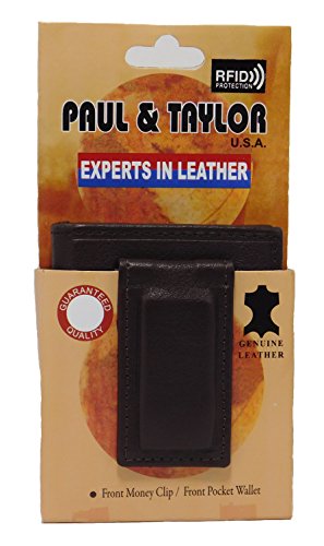 RFID Protected Magnet Money Clip Bi fold Leather Wallet (Brown) by Paul & Taylor4