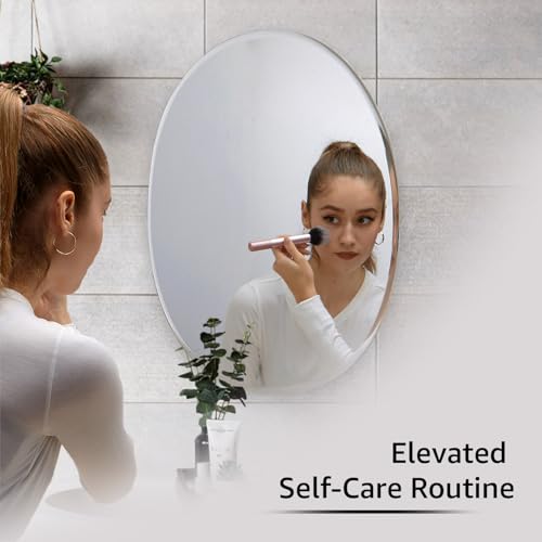 Image of Amazon Basics Frameless Oval Wall Mirror, 18 x 24 Inch, Beveled Edge Glass, Unframed Decorative Mirror for Bathroom, Bedroom, Living Room, Entryway & Dressing