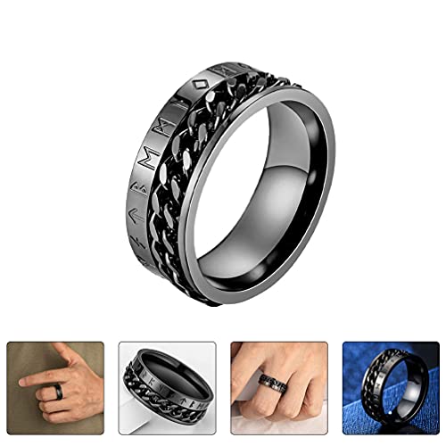 Holibanna Anel com letra viking elegante anel masculino joia de mão anel de aço de titânio