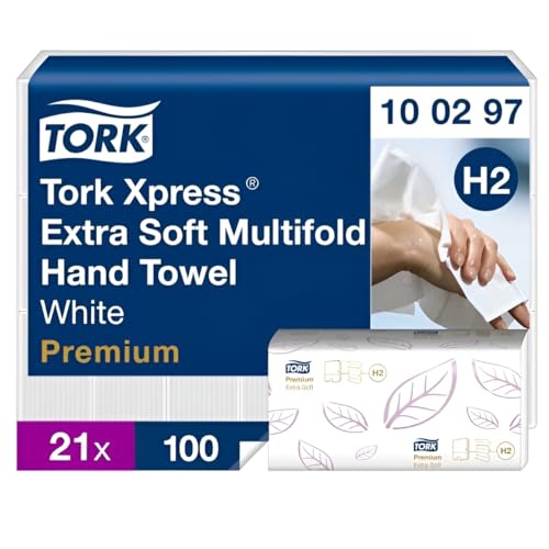 Tork Xpress Multifold Hand Towel White Extra Soft Compatible with Tork H2 systems QuickDry Technology 21 packs of 100 sheets each (100297)