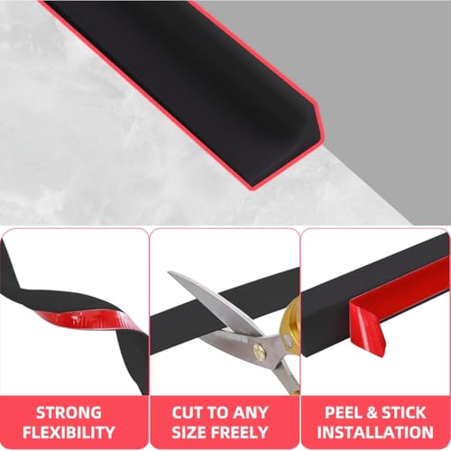 Image of HASTHIP 39Inch /1m Water Stopper with Glue - Sink Splash Guard in Kitchen Water Dam Barrier Strip Shower Silicone Bendable Water Stopper for Kitchen Sink, Black