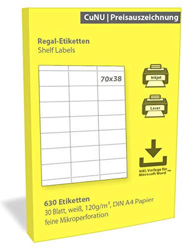 Regalschilder, Regal-Etiketten, Scanner-Etiketten, weiß, 70x38 mm 630 Stück Cover