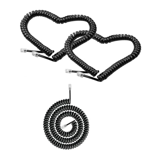 MZMSBAO 3 Pack 25Ft Uncoild /4 FT Modular Coiled Telephone Handset Cord for Telephone/Handset Black Curly Cord(Black)