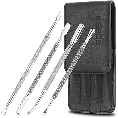 ROBBX® Nagelhautschieber Set inkl. Löffel, Schieber & Spatel | Edelstahl Nagelschieber Kit für Nagel und Nagelhaut | Cuticle Pusher, Hautschieber Cover
