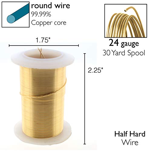Image of The Beadsmith Wire Elements 24-Gauge Lacquered Tarnish-Resistant Copper Wire for Jewelry Making, 30 Yard, 27.43 Meter Spool(Gold Color)