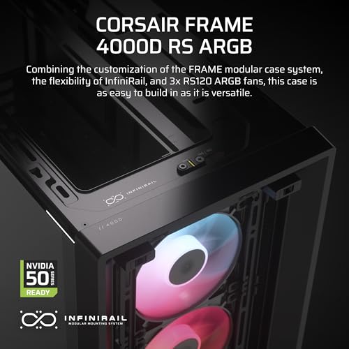 Image of CORSAIR Frame 4000D RS ARGB Modular Mid-Tower ATX PC Case - High Airflow, 3X Pre-Installed RS ARGB Fans, InfiniRail Fan Mounting System, ASUS BTF, MSI Project Zero, Gigabyte Project Stealth - Black