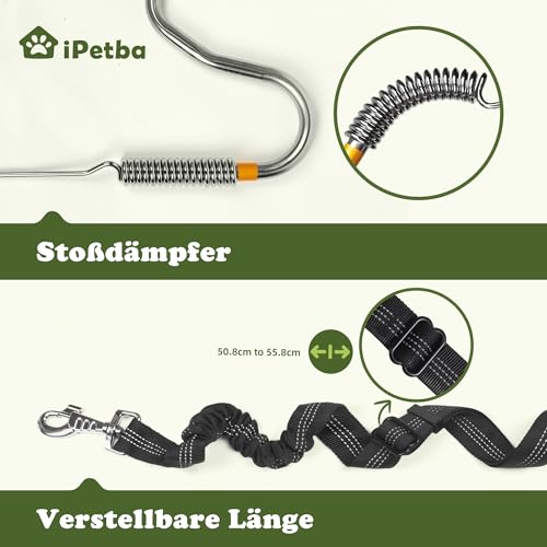 iPetba Hundeleine für Fahrrad – Freihändiges Fahrradbefestigungsseil für Hunde, Stoßdämpfend, Verstellbare Länge
