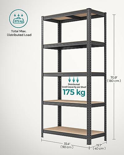 Songmics GLR040G02 Set of 2 Heavy Duty Shelving Units, Steel Shelving Unit, 5 Shelves, Screwless for Garage, Warehouse, Utility Room, Load Capacity 875 kg, 40 x 90 x 180 cm, Dove Grey - Image 4