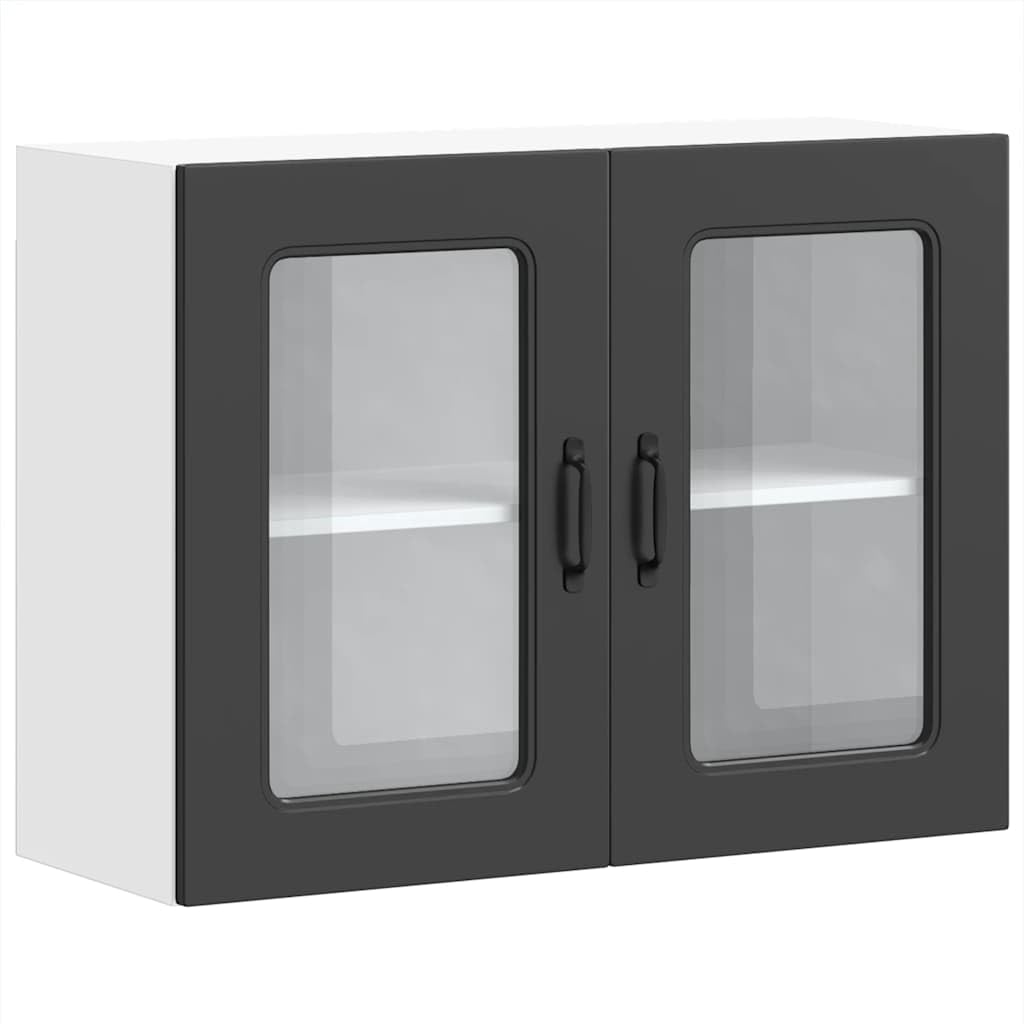 vidaXL Kitchen Wall Cabinet with Glass Door Kalmar Black Engineered Wood, kitchen wall unit, cabinet for kitchen wall, kitchen cabinet on wall — image 1