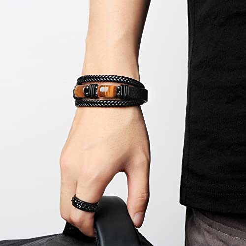 Joycuff Gifts For Men Black Leather Bracelets For Him From Girlfriend Wife Anniversary Birthday To My Man Bracelet Love You Forever With 2 Tigers Eye Stones Valentine's Day Christmas Gift #TOP2