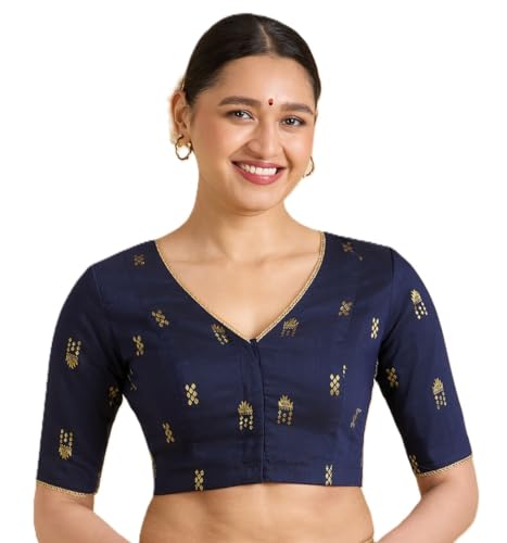 Image of Studio Shringaar Women's Handloom Cotton Silk Readymade Saree Blouse