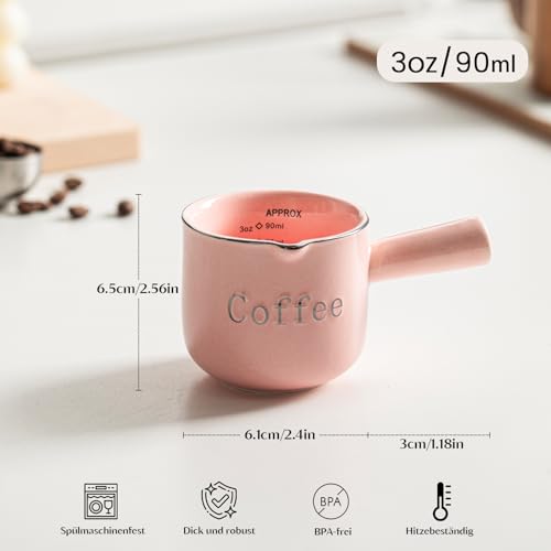 INSETLAN Pink Ceramic Espresso Measuring Cups, Set of 2, 90ml Durable Heat-Resistant Cups - Image 5