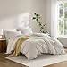 Madison Park Cooling Duvet Cover Set for Hot Sleepers - Linen Cotton Rayon Blend, King Size 3 Piece Set with Shams - Lightweight & Breathable Bedding, Tan Striped Design