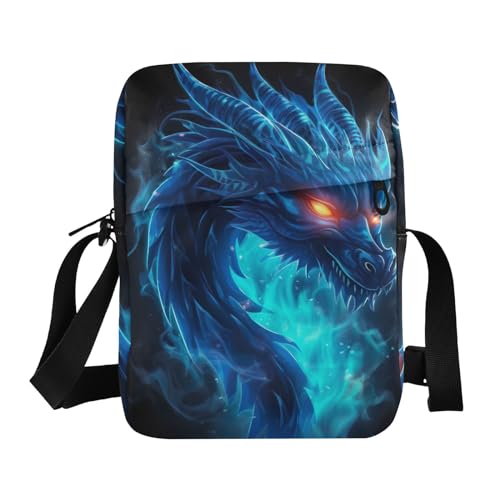 Crossbody Bag Blue Fire Flame Dragon Messenger Bag for Women Men Purse Shoulder Bag Satchel Bag with Adjustable Strap 214B5288