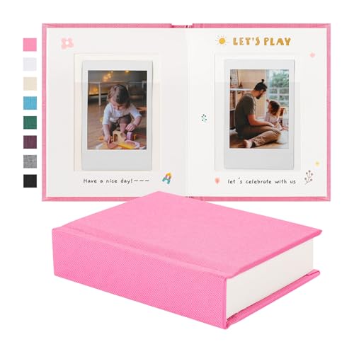 Image of Rseozr Instax Mini Photo Album With Writing Space, Linen Hardcover Polaroid Photo Album 28 Pockets For 2x3 Pictures, Polaroid Album Book For Fujifilm Instax Mini Instant Camera (Pink)