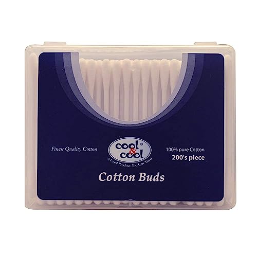 Cool & Cool Ear Buds -200s- Round Thick Tips Cotton Swabs 100% Cotton Double Tipped Hygienic Gentle & Safe Swabs for Ears - Assorted