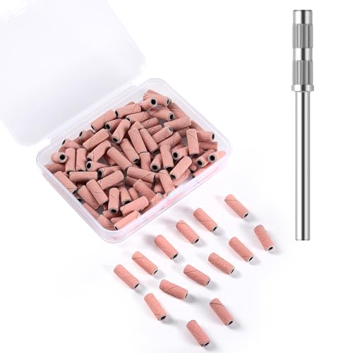 BITNBITH 100pcs Small Nail Sanding Bands for Nail Drill,3.1mm Mini Nail Sanding Mandrel Bits 180 Grit Fine Nail File Drill Bits for Acrylic Nails Gel Manicure Pedicure Nail Prep Salon Supplies,Pink
