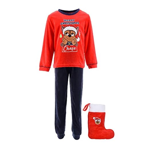Paw Patrol Pijamas para Niño, Camiseta y Pantalon Largo Conjunto 2 Piezas para Niño, Diseño Chase Pijama Polar Rojo, Incluye Calcetin Navideño, Regalo Niños | Talla 4 Años - Rojo