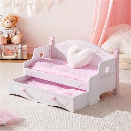 Lit superposé bois poupée 45,7 cm avec matelas couette oreillers rose
