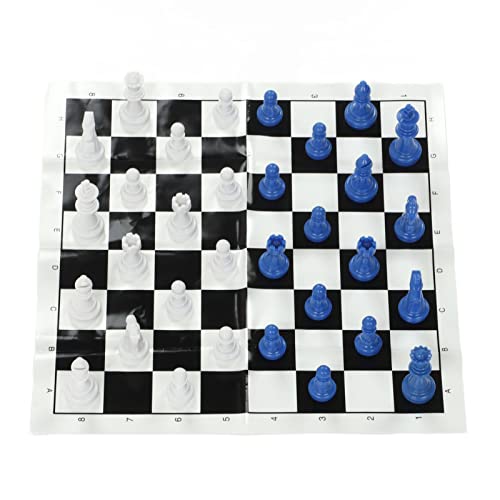 Hztyyier Small Plastic Chess Set, Compact Colour Fading 2 Color Plastic Chessboard International Chess Set for Travel (Blue White)