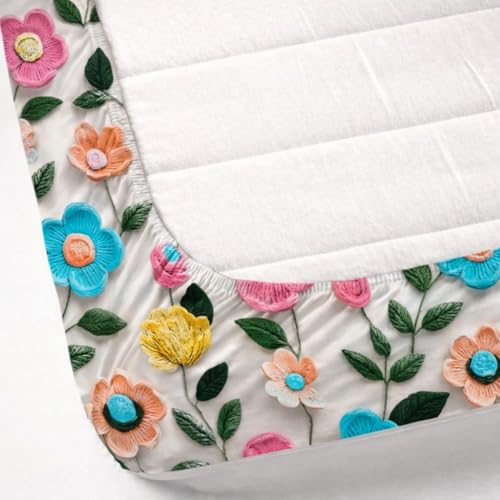 Image of RUMPS 380 TC Premium Heavy Cotton 7D Print Fast Colour Feel Elastic Fitted Floral Bedsheet King Size with 2 Pillow Covers || (lighit White, Fitted - 72 inchx78 inch King)
