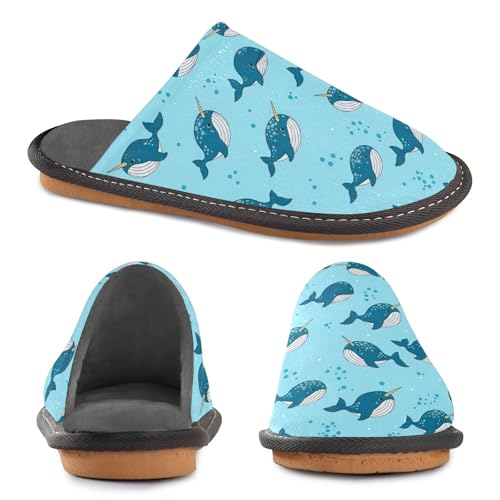 Cartoon Whales Blue Comfy Washable Outdoor House Shoes, Memory Foam Slip On House Shoes for Women Size 4-54