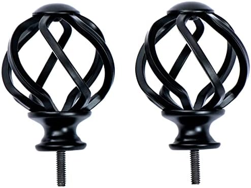 Window Treatment Finials,Twisted Cage Decorative Curtain Rod Finials,Fit for 1" or 7/8" Curtain Rod with 1/4” - 20 UNC Screws Drapery Rod Replacement Finials,Set of 2 (Matte Black)
