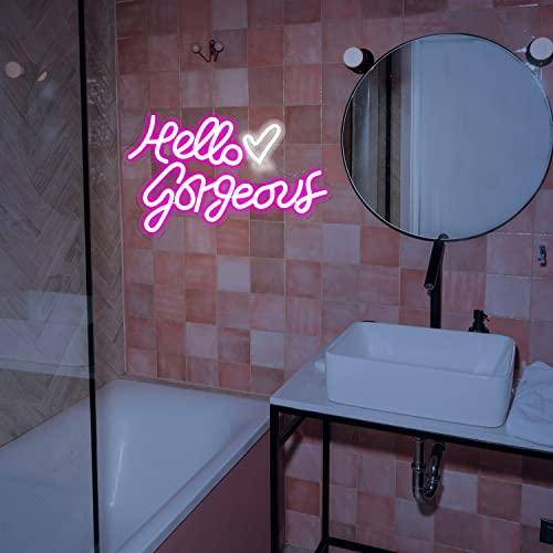 Ineonlife Hello Gorgeous Neon Sign Pink Led Neon Light Letters Heart Decorative Wall Lights For Girls Room Wedding Anniversary Engagement Birthday Party Decoration With Usb Power #TOP4
