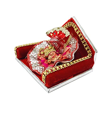 Gavya International Bal Ladoo Gopal Red Gaddi Lord Krishna Aasan with Janmashtami Cloth Swing for Home Temple mandir Home showpiece - Image 2