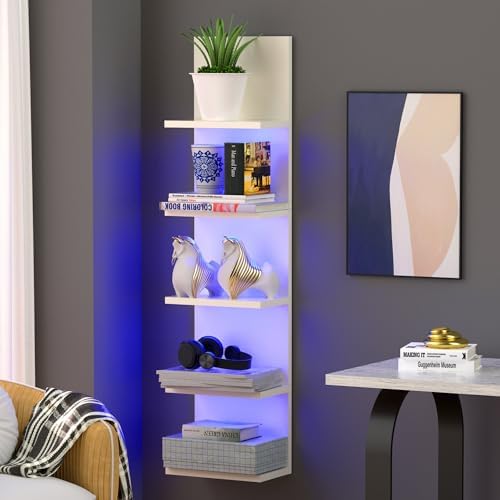 VIWODS 5-Tier Wall Shelf Unit with RGB Light, Floating Lack Shelf...