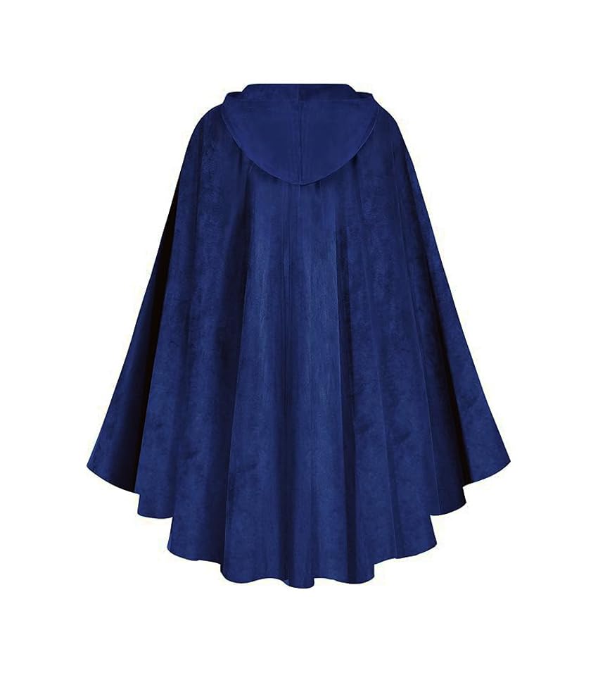 RongXuan Halloween Costume Renaissance Cape with Hood Costume Velvet Coat for Men Women Victorian Steampunk Medieval Cosplay Cape (Blue - Image 3