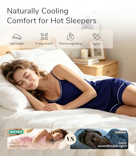 Image of NACHILA Pajamas Set for Women-Viscose Made from Bamboo, Sleeveless Sleepwear Cami Pajamas Shorts Sets Camisole Pjs Nightwear