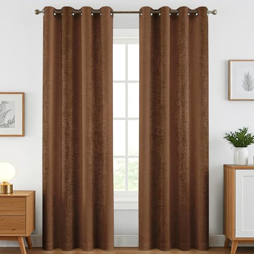 Image of FRESH FROM LOOM Supreme Texture Polyester Padre| Semi Black Out 80% Room Darkening Curtains Screen for Home 7 Feet | (Coffee | 2pc Double Weaved Parda | Eyelet Ring | Window & Door Curtain)