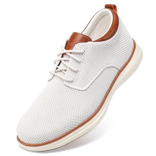 VILOCY Men's Wide Casual Dress Oxfords Business Shoes Fashion Sneakers Mesh Breathable Comfortable Walking Shoes White,Wide EU45