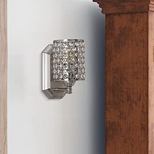 Image of Crystal Wall Sconce Brushed Nickel Dry&Wet Dual Use 2 Pack 1 Light