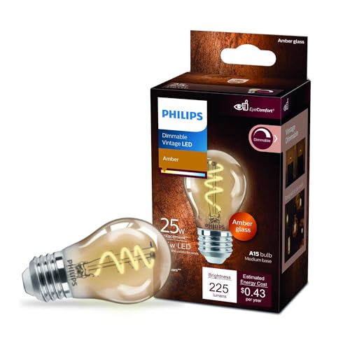 La Mejor Recopilación de Foco vintage - los preferidos. 46 Philips LED Foco Filamento LED Espiral - 3.5W A15 estilo Vintage color Ambar