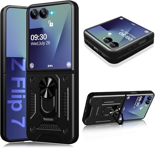 Protection Samsung Z Flip 7 objectif coque antichoc noire béquille