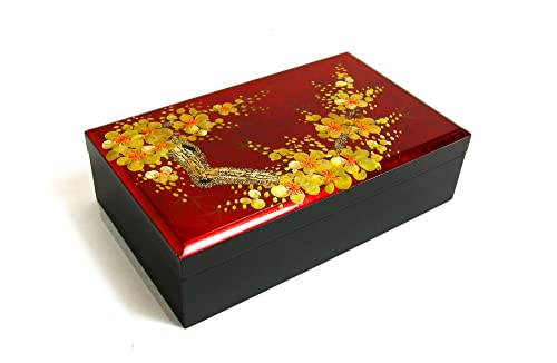 Art Saigon Boîte à Bijoux en Bois Laqué Peint 'Fleurs de Cerisier' L20cm - Coffret De Rangement - Artisanat du Vietnam et Décoration Asiatique - Largeur...