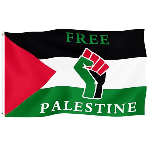 Palestine Flag, Palestinian Flag - Bright Colors and Anti-Fading - Double Stitching - Polyester Fiber with Brass Cable Ring 3 x 5 Feet