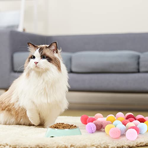 wugongshan 100 Stück Katze Spielzeug Bälle, Bunte Katzenspielzeug Bälles, Weiche Kätzchen Pompon Plüsch Kätzchen Haustier Spielzeug Bälle