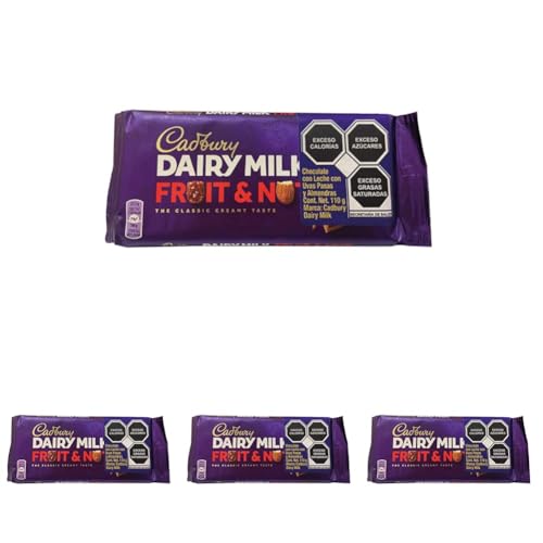 Cadbury Dairy Milk, Tableta de Chocolate con Almendras y Pasas, Sabor Cremoso y Crujiente, Hecho con Cacao Sostenible, 110 g (Paquete de 4)