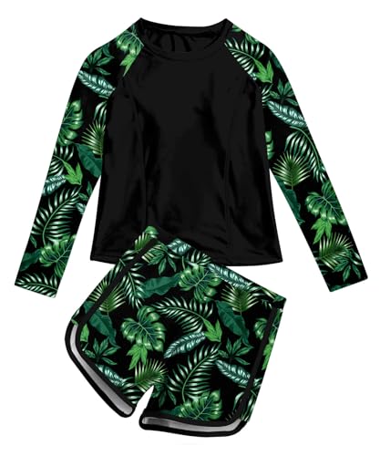 Image of Vogseek Girls Rash Guard Swimsuits 2 Piece Bathing Suit UPF 50+ Summer Swimwear Size 7-12T