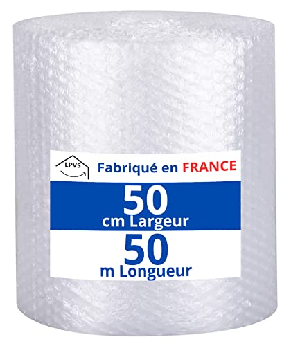Rouleau Papier Film à bulles - 50 mètres x 50 cm - FABRIQUÉ EN FRANCE - Idéal Emballage Déménagement ou Expédition Colis - Papier Bulle Haute Qualité