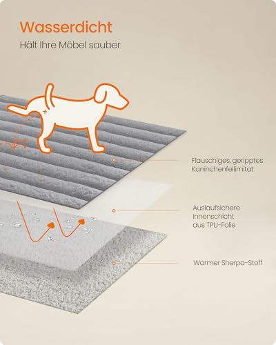 Feandrea Hundedecke, wasserdichte Decke, XXL, 203 x 152 cm, für große, extra große Hunde, beidseitig verwendbar, Hundesofa waschbar, Taubengrau-hellgrau PPB038G01