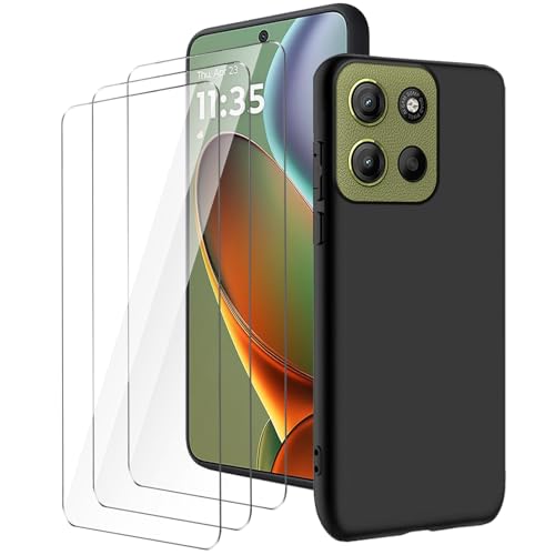 Cover per Motorola Moto G15 G15 Power 4G6.72 Nero Custodia + 3 Pezzi Pellicola Protettiva in Vetro Temperato Ultra Sottile silicone Protettivo Bumper TPU Morbido Gel Case