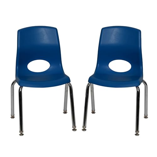 Children’s Factory MyPosture Plus 14' Chair, Navy with Chrome Legs, 2 Pack, Stackable Ergonomic Seating Solution for Classrooms and Homeschools