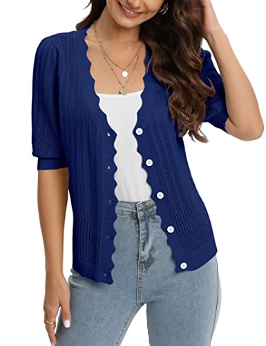 Image of Womens Cropped Cardigan Knit Shrugs for Dresses Tops V Neck Button Down Cardigans Sweaters