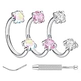 YUZHEDM 3 Piezas Piercing de Nariz Herradura Septum con Corazón Rosa de Zirconio para Mujer Adecuado para Perforaciones en El Labio, El Cartílago de La Oreja; Anillo Nasal a Presión Unisex (8mm)