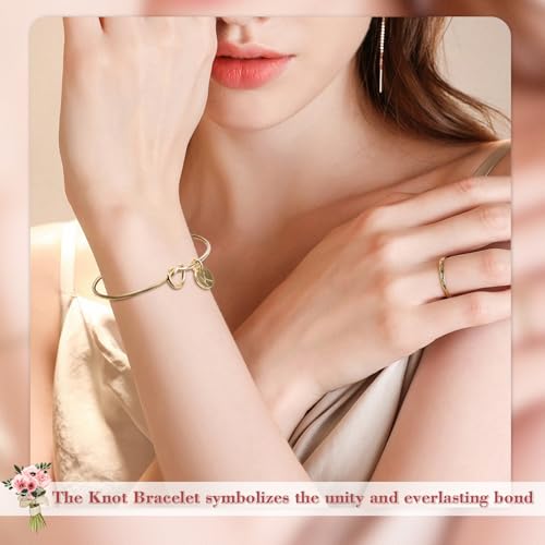Image of Knot Bracelet Bridesmaid Gifts Initial Bracelet & Microfiber Jewelry Bags Pouch Bridesmaid Proposal Gifts for Wedding Day Bridesmaid Jewelry Bridal Party Gifts (Pink Gold R)